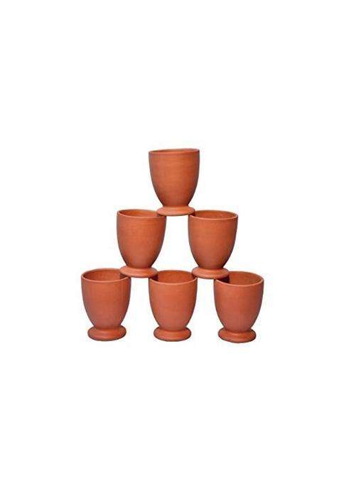 VINTICA Organic Clay Crafts Earthen Clay Mitti Drinking Water Glass Tumbler Brown | 6-Piece Set