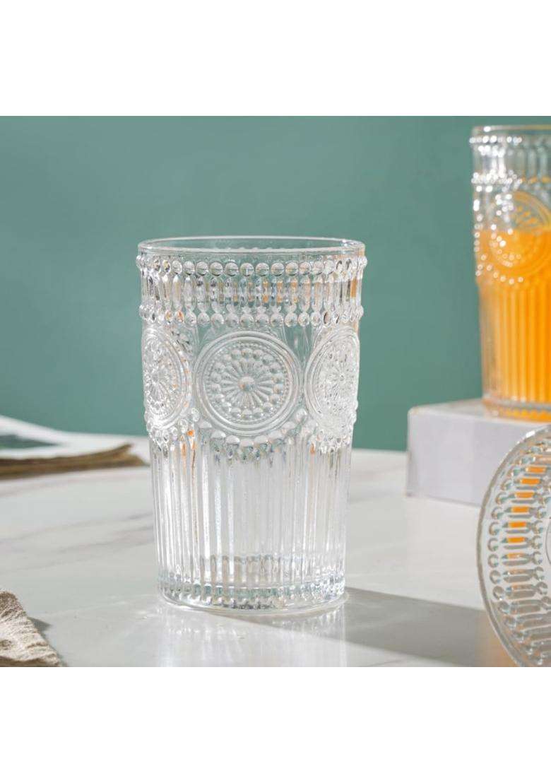 Nestasia Embossed Tumbler Water Glass | 350 ml | 11.8 fl oz | 6-Piece Set | Dishwasher Safe | Microwave Safe - Indya