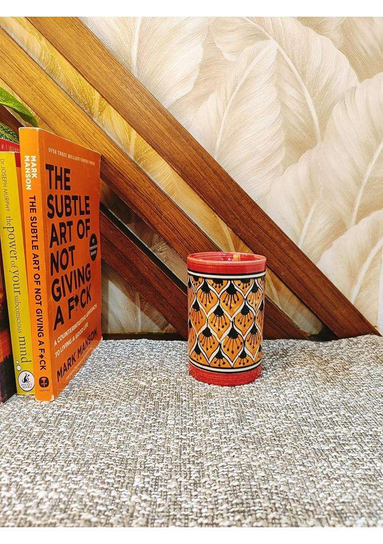 Caffeine Premium Ceramic Handmade Orange Water Glass | 300 ml | 10.1 fl oz | 2-Piece Set - Indya