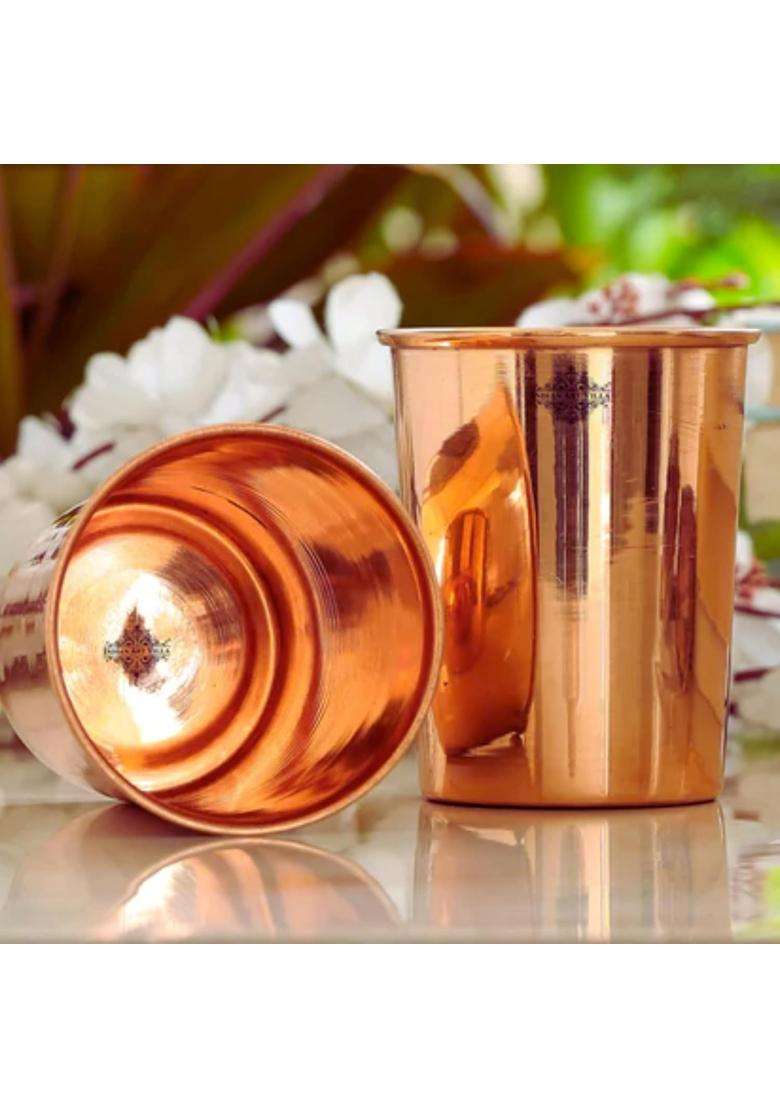 INDIAN ART VILLA Copper Glass Tumbler Cup | 300 ml | 10.1 fl oz - Indya