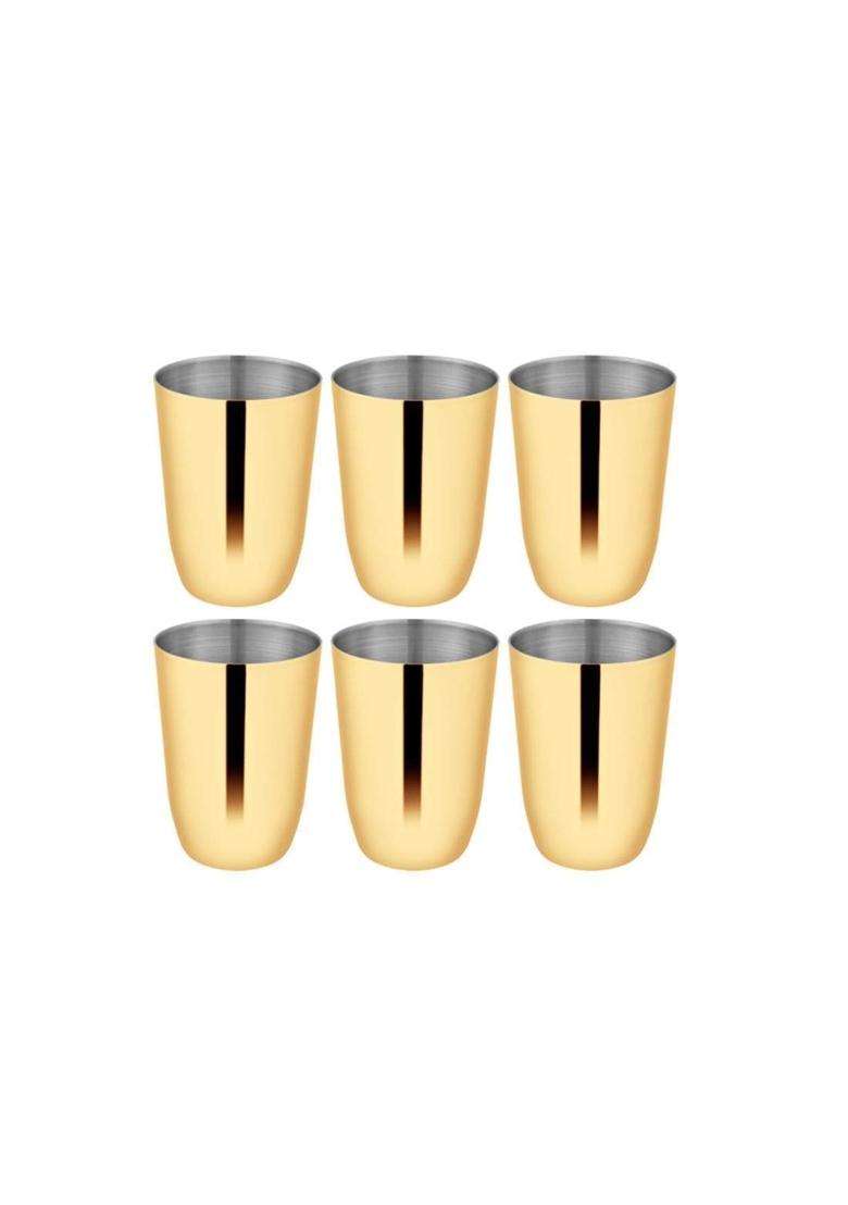 Shri and Sam High Grade Stainless Steel Majestic Glass with Gold PVD Coating 6-Pcs | 300 ml | 10.1 fl oz - Indya