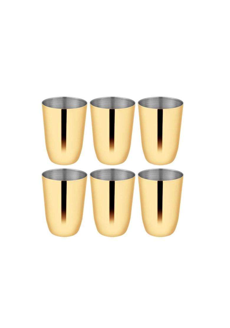 Shri and Sam High Grade Stainless Steel Majestic Glass with Gold PVD Coating 6-Pcs | 300 ml | 10.1 fl oz - Indya