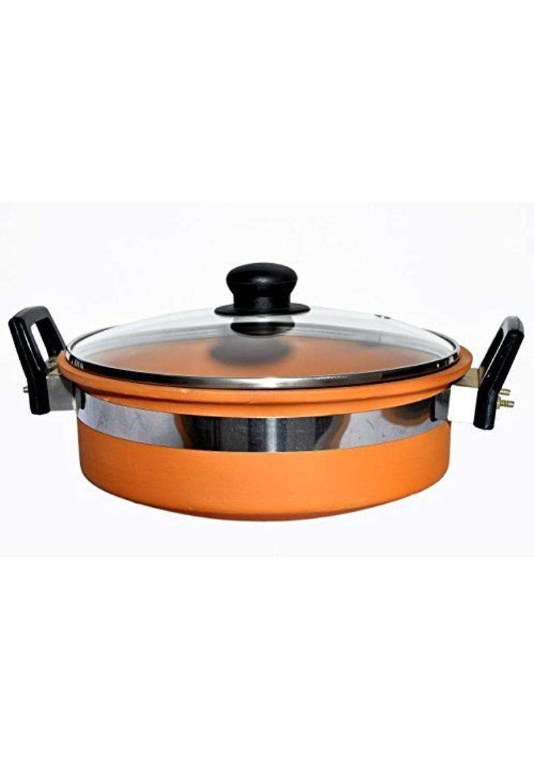 PALVIT CLAY ART GALLERY Terracotta Organic Clay Kadhai Wok with Glass Lid | 1.5 L | 1.6 Qt - Indya