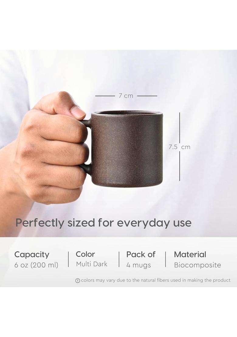 Eha Earth-Friendly Comfy Coffee Cup Made with Rice Husk | 200 ml | 6.8 fl oz | Pack of 4 - Indya