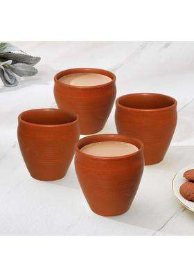 Pure Source India Earthen Clay Cups Kullad Clay Tea Cup Coffee Tea Chai Mug Matka Curd Cups | 200 ml | 6.8 fl oz | 4-Piece Set