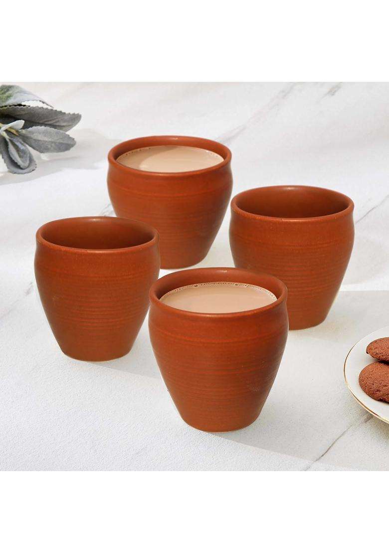 Pure Source India Earthen Clay Cups Kullad Clay Tea Cup Coffee Tea Chai Mug Matka Curd Cups | 200 ml | 6.8 fl oz | 4-Piece Set - Indya