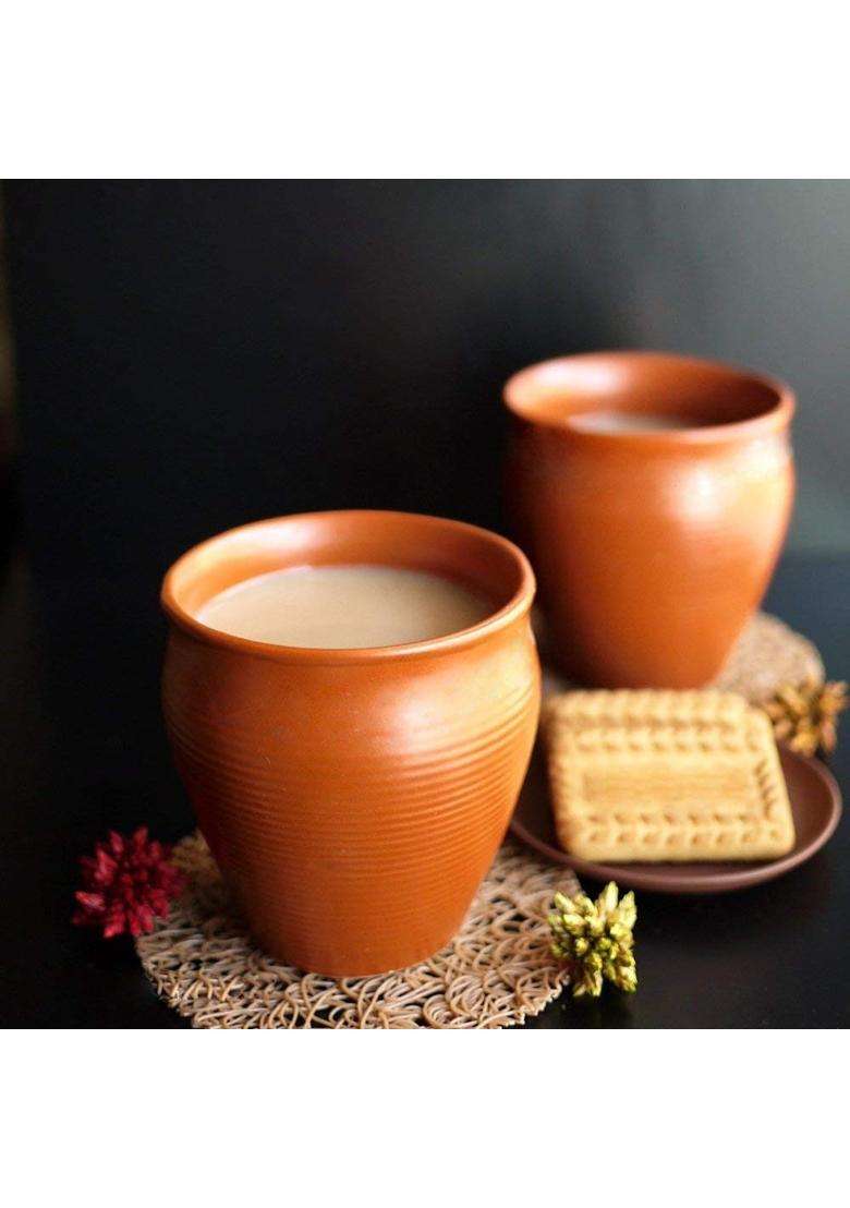 Pure Source India Earthen Clay Cups Kullad Clay Tea Cup Coffee Tea Chai Mug Matka Curd Cups | 200 ml | 6.8 fl oz | 4-Piece Set - Indya