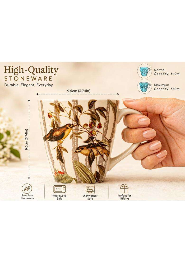 Bodhi House Bird Ceramic Coffee Mug | 350 ml | 11.8 fl oz | 2-Piece Set - Indya