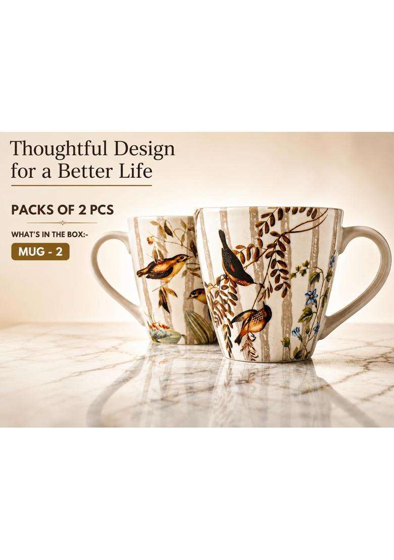 Bodhi House Bird Ceramic Coffee Mug | 350 ml | 11.8 fl oz | 2-Piece Set - Indya