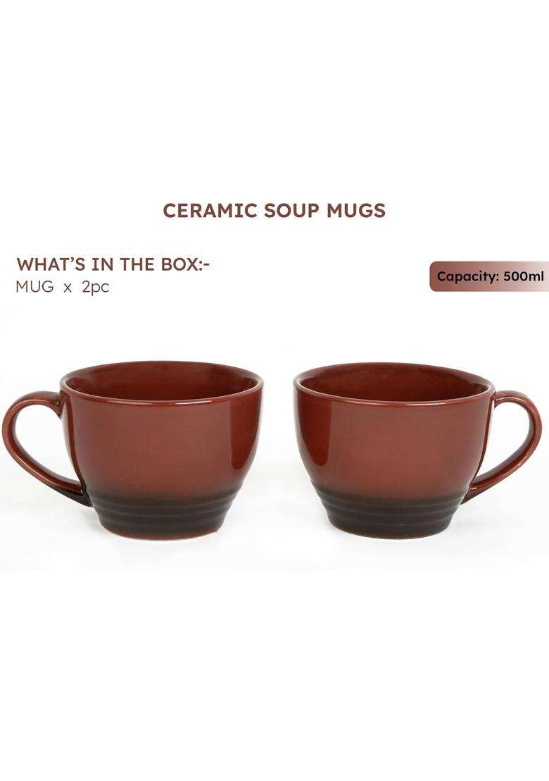 Bodhi House Handmade Large Ceramic Coffee Mug | 500 ml | 16.9 fl oz | Pack of 2 - Indya