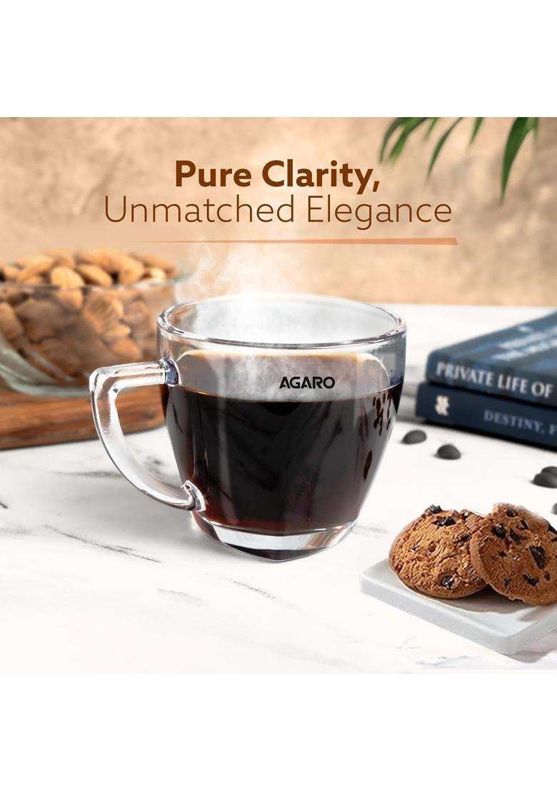 AGARO Elegant Glass Cup | 200 ml | 6.8 fl oz | 6-Piece Set - Indya