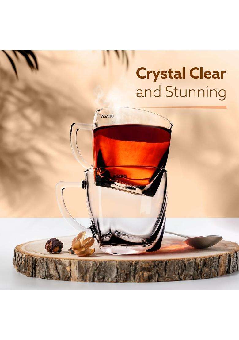 AGARO Elegant Glass Cup | 200 ml | 6.8 fl oz | 6-Piece Set - Indya