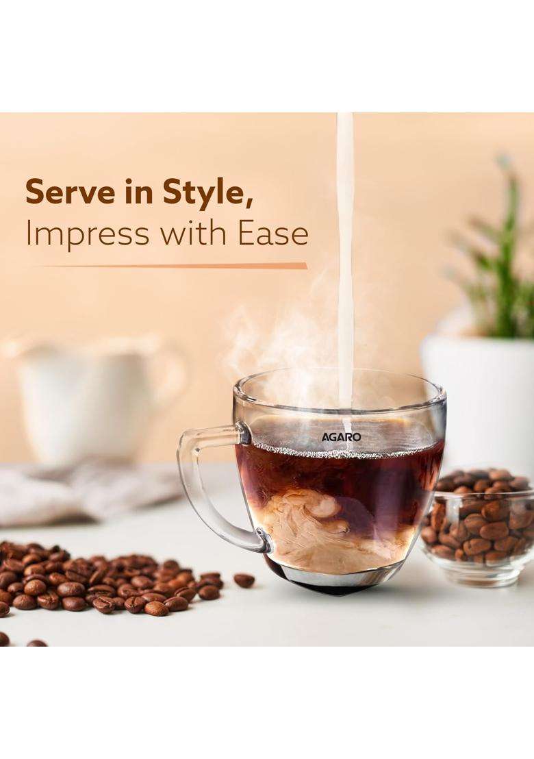 AGARO Elegant Glass Cup | 200 ml | 6.8 fl oz | 6-Piece Set - Indya
