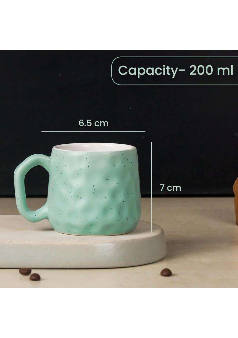 The Earth Store Minty Pebble Ceramic Tea Cups | 160 ml | 5.4 fl oz | 6-Piece Set | Dishwasher Safe | Microwave Safe - Indya