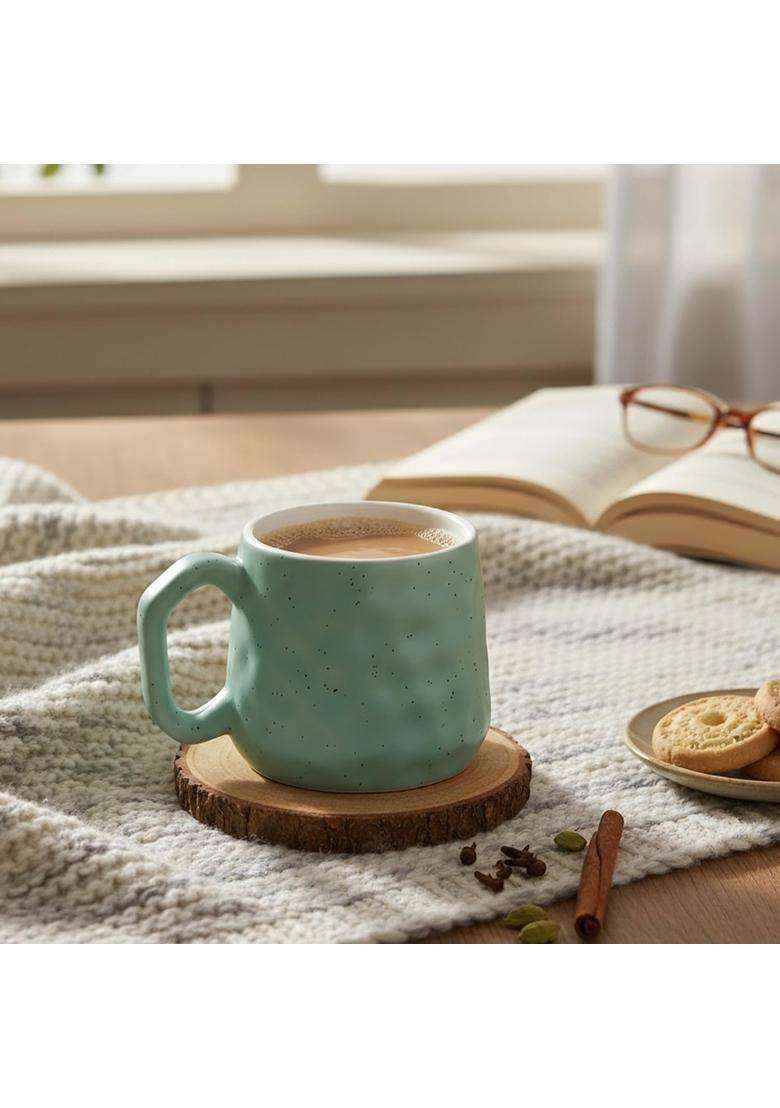 The Earth Store Minty Pebble Ceramic Tea Cups | 160 ml | 5.4 fl oz | 6-Piece Set | Dishwasher Safe | Microwave Safe - Indya