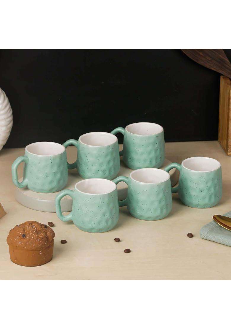 The Earth Store Minty Pebble Ceramic Tea Cups | 160 ml | 5.4 fl oz | 6-Piece Set | Dishwasher Safe | Microwave Safe - Indya