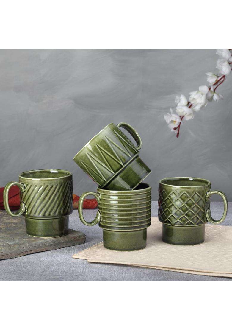 Bodhi House Stackable Ceramic Cups Pieces | 250 ml | 8.5 fl oz | 4-Piece Set - Indya