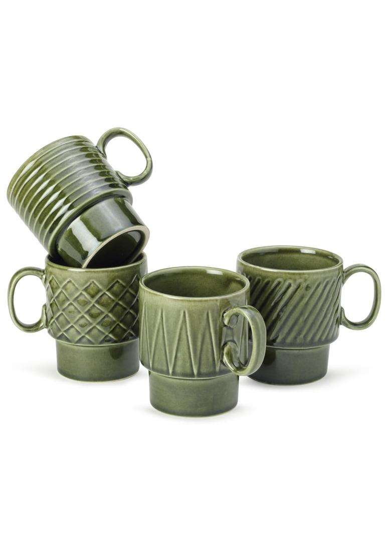 Bodhi House Stackable Ceramic Cups Pieces | 250 ml | 8.5 fl oz | 4-Piece Set - Indya