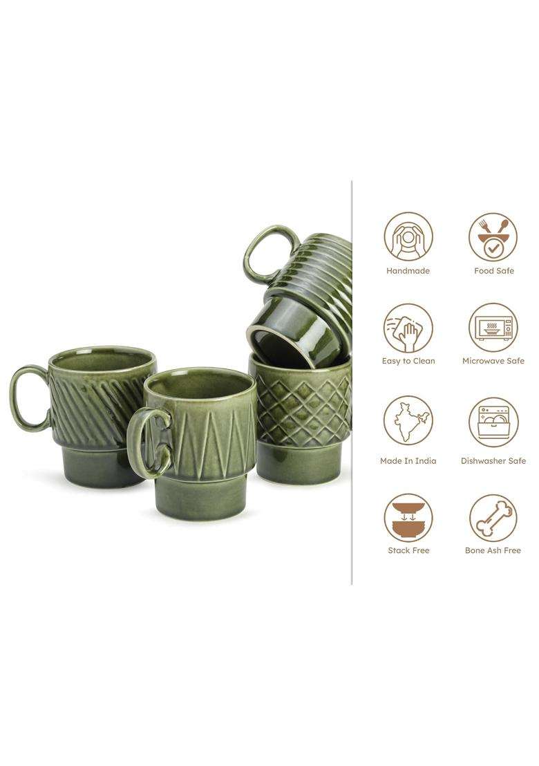 Bodhi House Stackable Ceramic Cups Pieces | 250 ml | 8.5 fl oz | 4-Piece Set - Indya