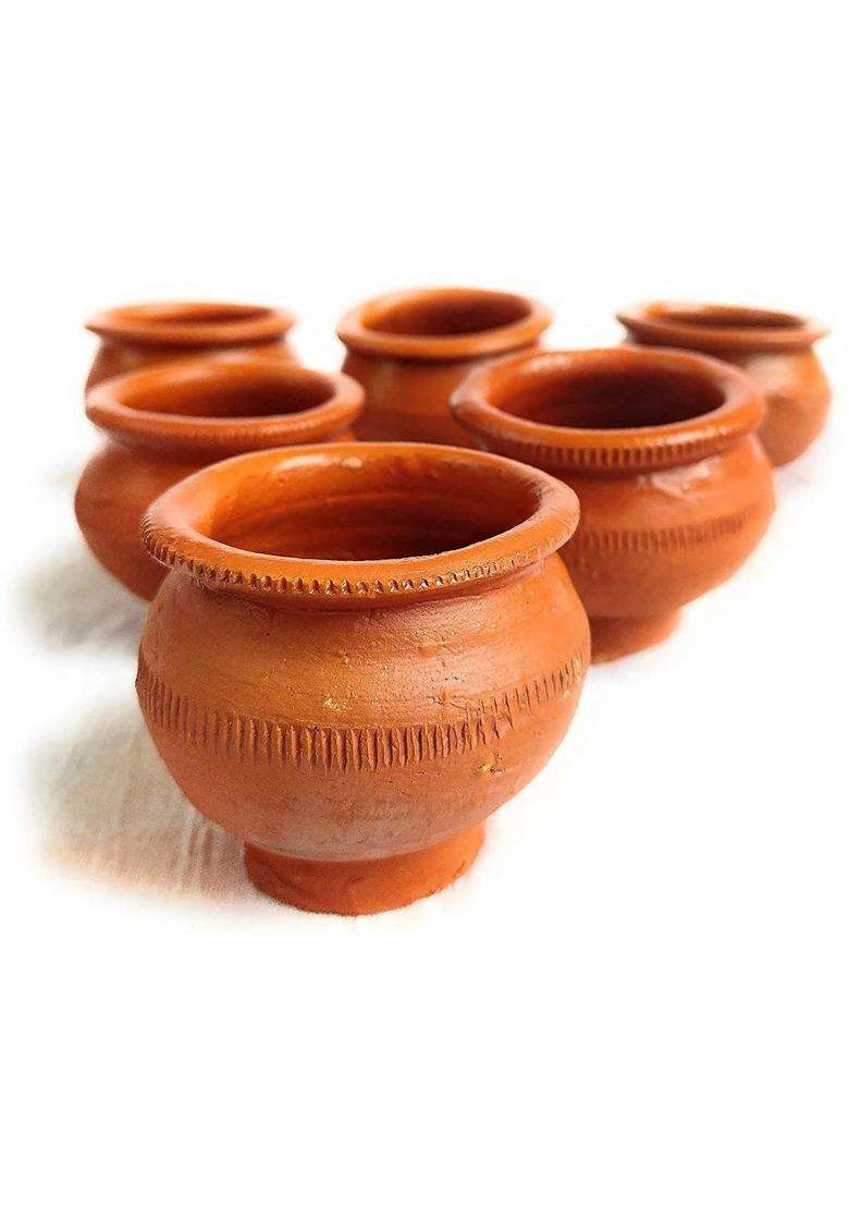 Onlinch Handmade Traditional Terracotta Tea and Coffee Cups | 100 ml | 3.4 fl oz | 6-Piece Set - Indya