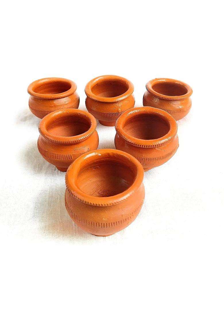 Onlinch Handmade Traditional Terracotta Tea and Coffee Cups | 100 ml | 3.4 fl oz | 6-Piece Set - Indya