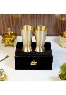 Brass Globe Bronze Kansa Lassi Glass with Velvet Box | 2-Piece Set