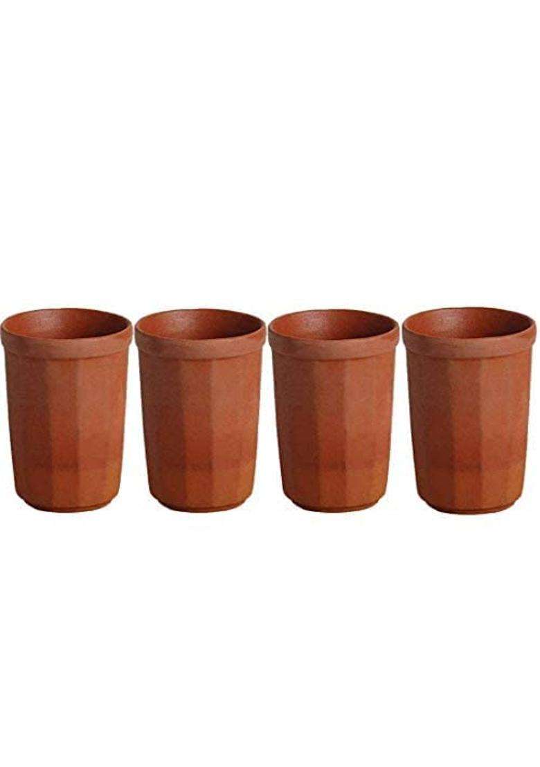 SHRIYAM CRAFTS Clay Mitti Drinking Water Glass | 200 ml | 6.8 fl oz | Pack of 4 - Indya