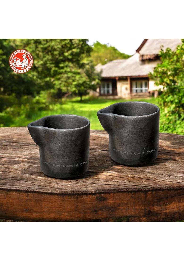RAJENDER CLAY HANDICRAFT Black Kabutari Glass | 250 ml | 8.5 fl oz | 2-Piece Set | Handcrafted - Indya