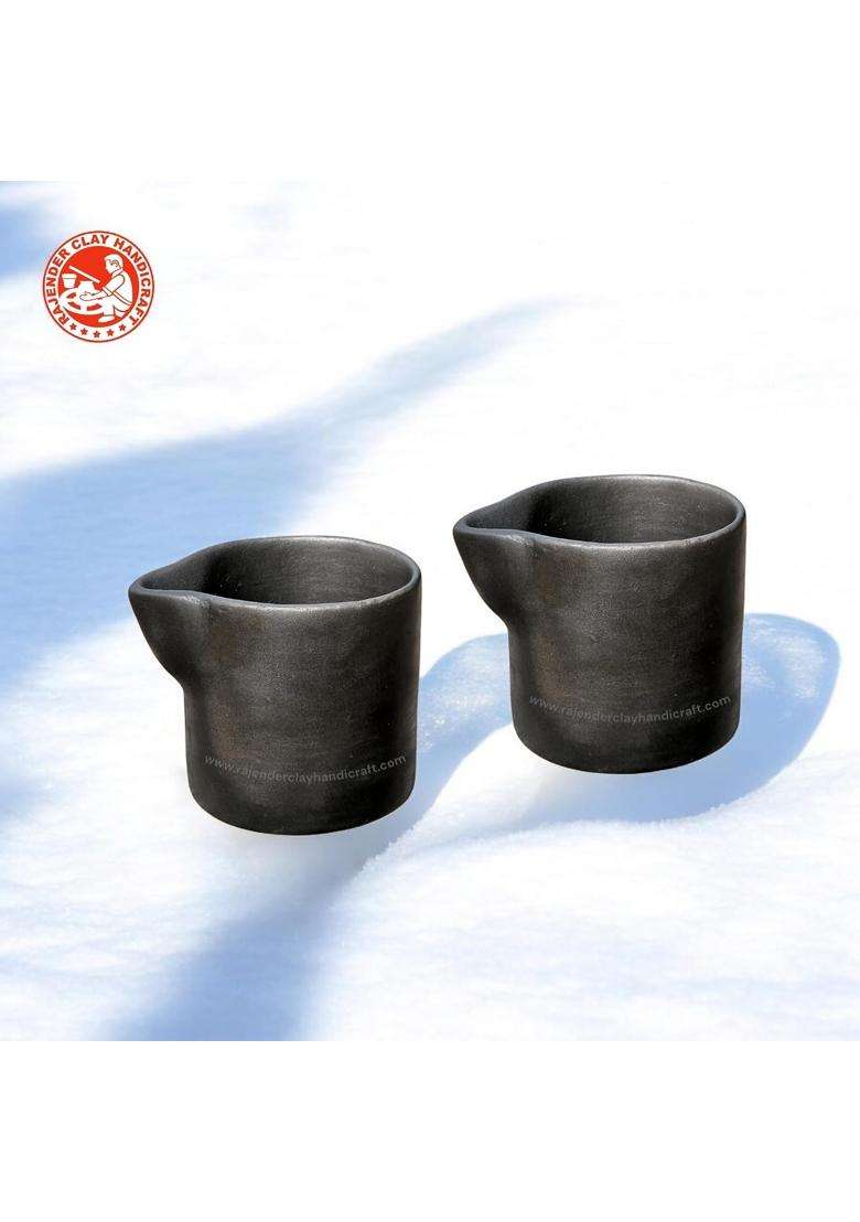 RAJENDER CLAY HANDICRAFT Black Kabutari Glass | 250 ml | 8.5 fl oz | 2-Piece Set | Handcrafted - Indya