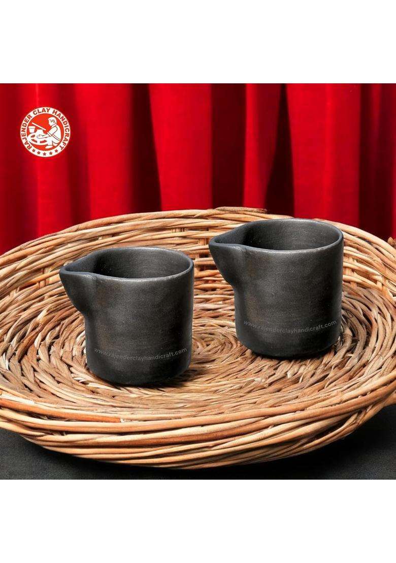 RAJENDER CLAY HANDICRAFT Black Kabutari Glass | 250 ml | 8.5 fl oz | 2-Piece Set | Handcrafted - Indya