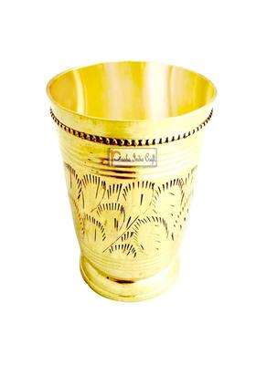 Prisha India Craft Pure Brass Mughlai Style Embossed Design Lassi Glass Tumbler | 250 ml | 8.5 fl oz