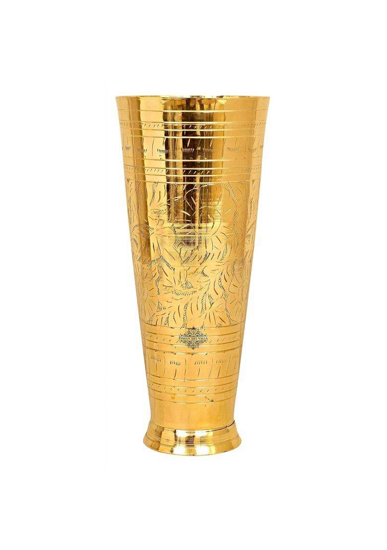 INDIAN ART VILLA Brass Lassi Glass with Embossed Design | 1600 ml | 54.1 fl oz | 10 Inch - Indya