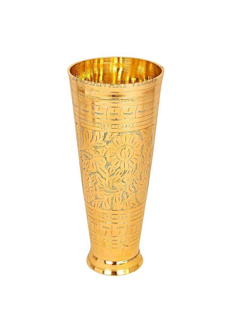 INDIAN ART VILLA Brass Lassi Glass with Embossed Design | 1600 ml | 54.1 fl oz | 10 Inch - Indya