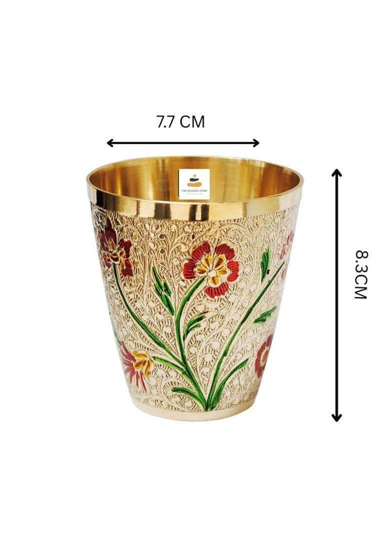 THE HEALING STORE Designer Brass Glass Handcrafted Brass Drinking Tumbler for Water | 220 ml | 7.4 fl oz | Pack of 2 - Indya