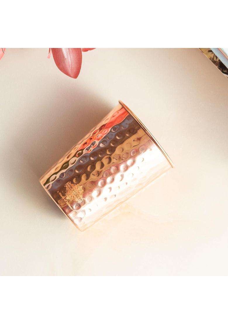 INDIAN ART VILLA Pure Copper Plain Glass with Hammered Design | 300 ml | 10.1 fl oz - Indya