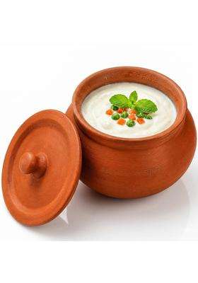 Bhanvi Earthen Clay Curd Pot with Lid Terracotta Dahi Handi Mitti Ke Bartan Unglazed | 500 ml | 16.9 fl oz