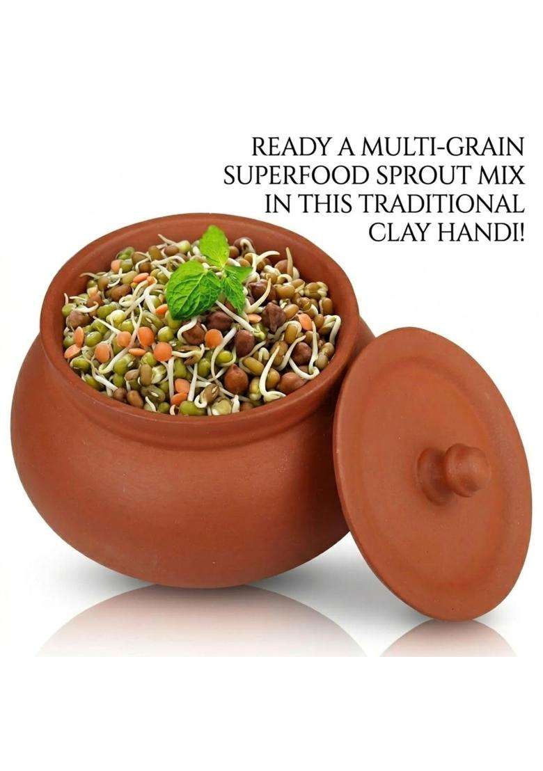 Bhanvi Earthen Clay Curd Pot with Lid Terracotta Dahi Handi Mitti Ke Bartan Unglazed | 500 ml | 16.9 fl oz - Indya