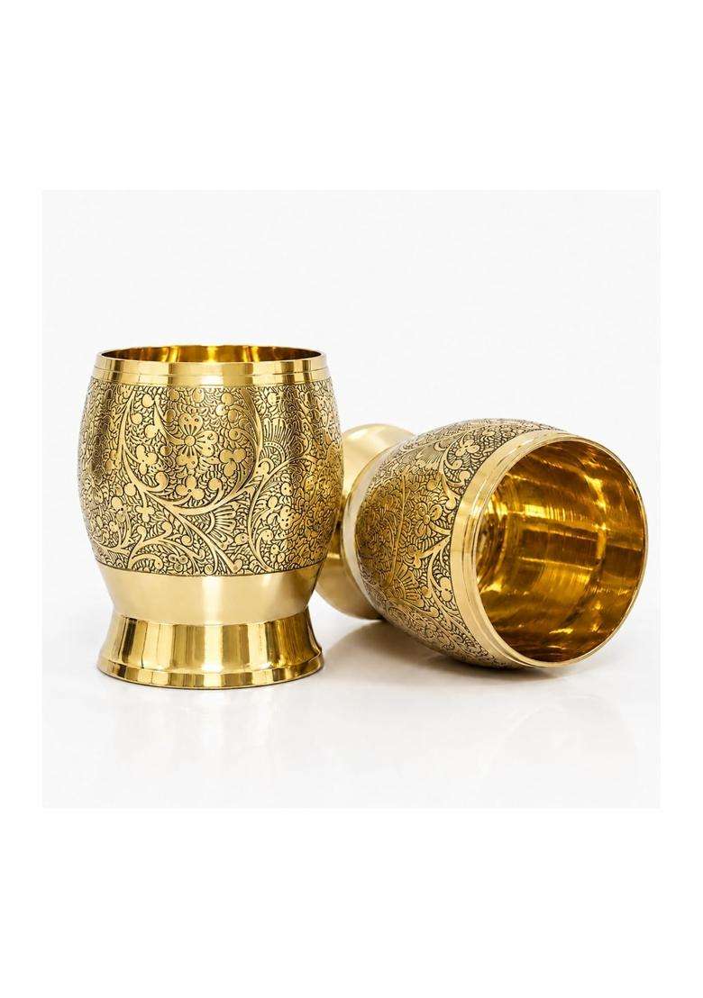 Copper-Master 100 Pure Brass Egg Glass Water Tumbler | Pack of 2 - Indya