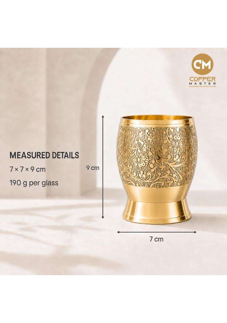 Copper-Master 100 Pure Brass Egg Glass Water Tumbler | Pack of 2 - Indya