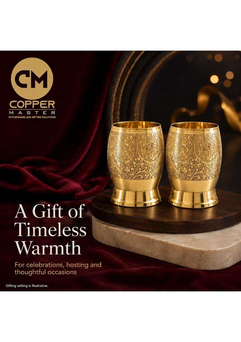 Copper-Master 100 Pure Brass Egg Glass Water Tumbler | Pack of 2 - Indya