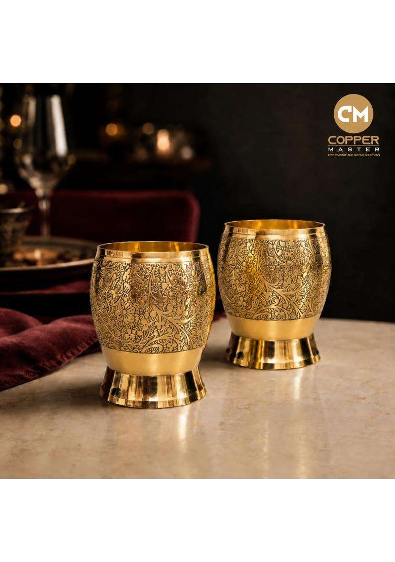 Copper-Master 100 Pure Brass Egg Glass Water Tumbler | Pack of 2 - Indya