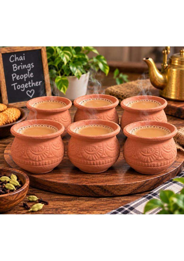 HC THE CRAFTS Clay Kullad Clay Tea Cup Traditional Desi Chai Tea Clay Kulled | 100 ml | 3.4 fl oz | Pack of 6 - Indya