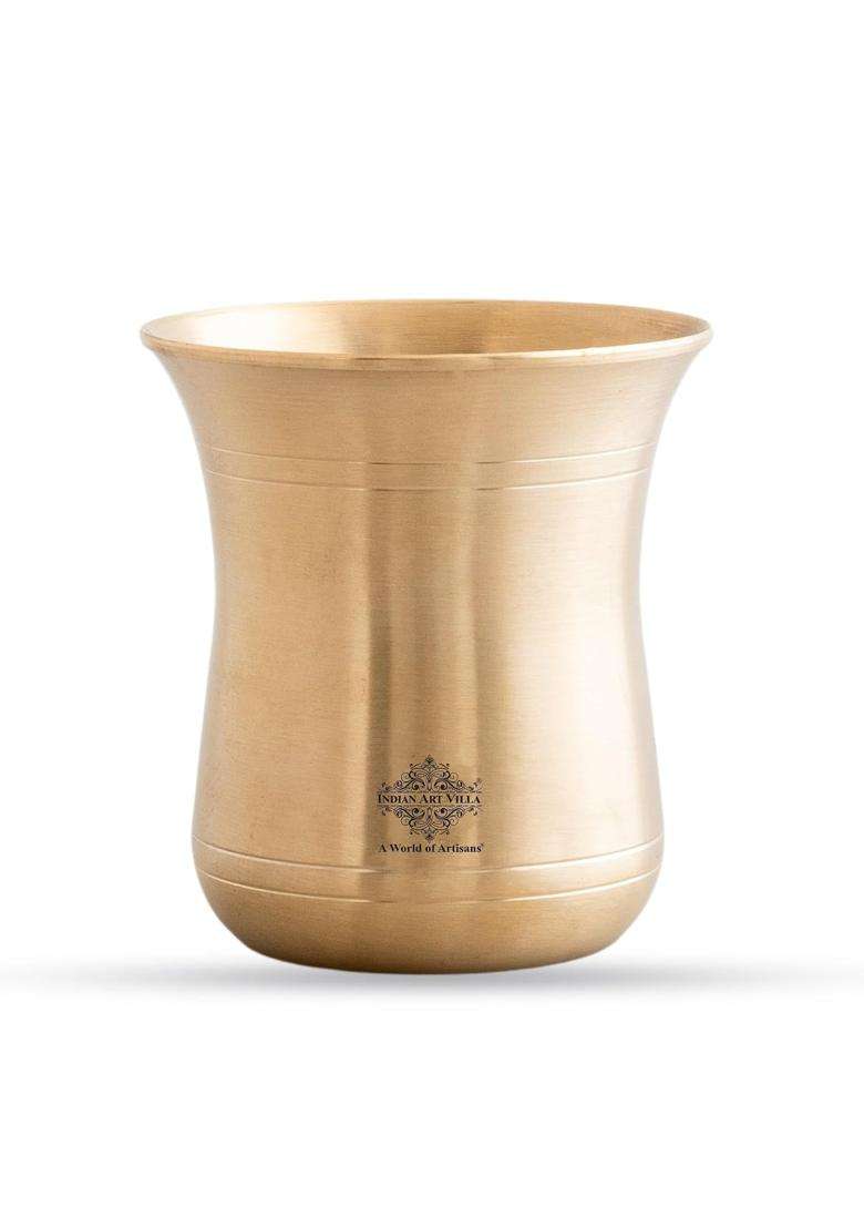 INDIAN ART VILLA Brass Plain Curved Glass | 300 ml | 10.1 fl oz | Handcrafted - Indya
