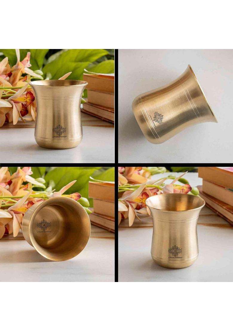 INDIAN ART VILLA Brass Plain Curved Glass | 300 ml | 10.1 fl oz | Handcrafted - Indya