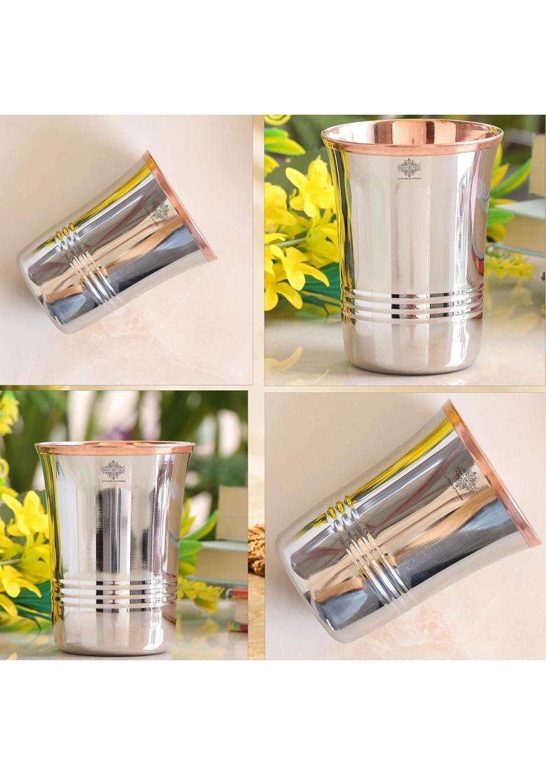 INDIAN ART VILLA Steel Copper Glass Tumbler | 250 ml | 8.5 fl oz - Indya