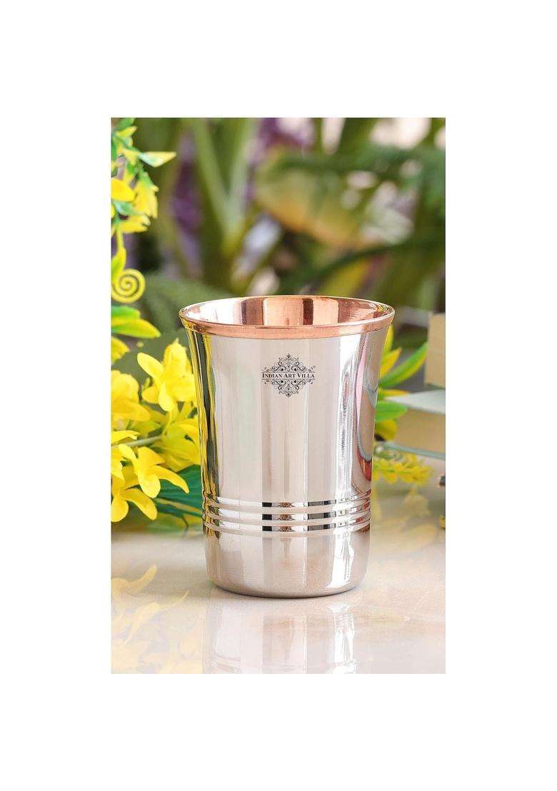 INDIAN ART VILLA Steel Copper Glass Tumbler | 250 ml | 8.5 fl oz - Indya