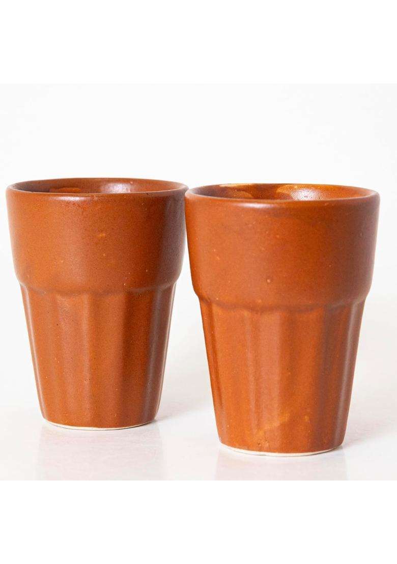 KALAKRITI Terracotta Brown Ceramic Kulhad Clay Tea Cup | 100 ml | 3.4 fl oz | Pack of 2 - Indya
