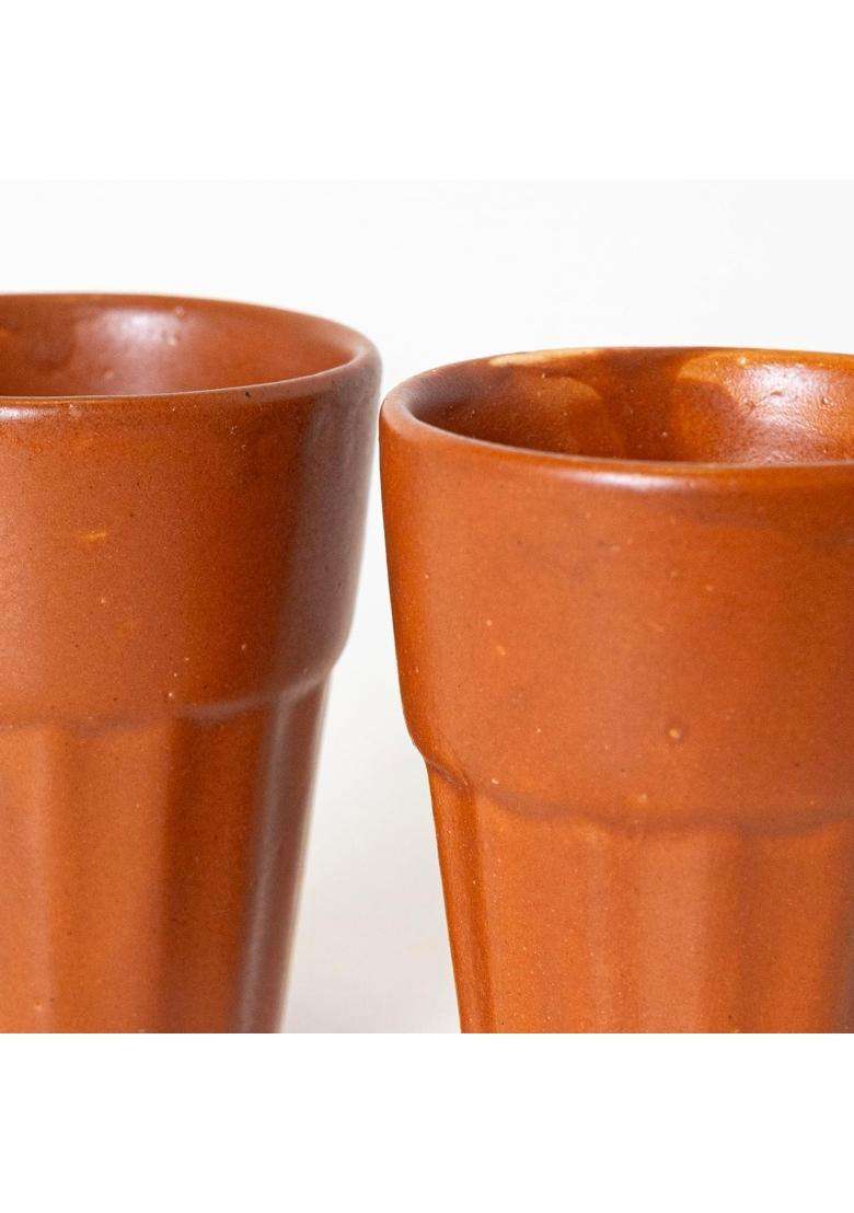 KALAKRITI Terracotta Brown Ceramic Kulhad Clay Tea Cup | 100 ml | 3.4 fl oz | Pack of 2 - Indya