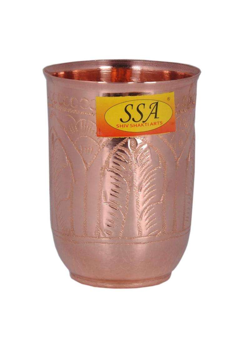 SHIV SHAKTI ARTS Round Base Copper Designer Glass | 300 ml | 10.1 fl oz - Indya