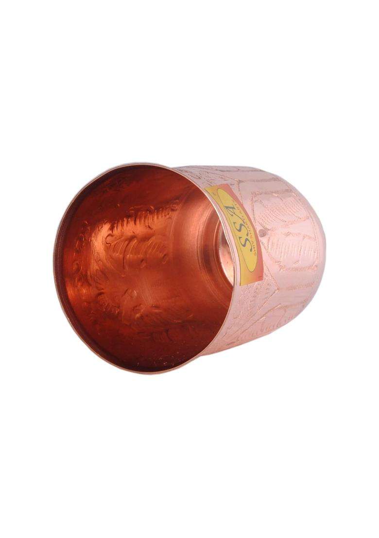 SHIV SHAKTI ARTS Round Base Copper Designer Glass | 300 ml | 10.1 fl oz - Indya